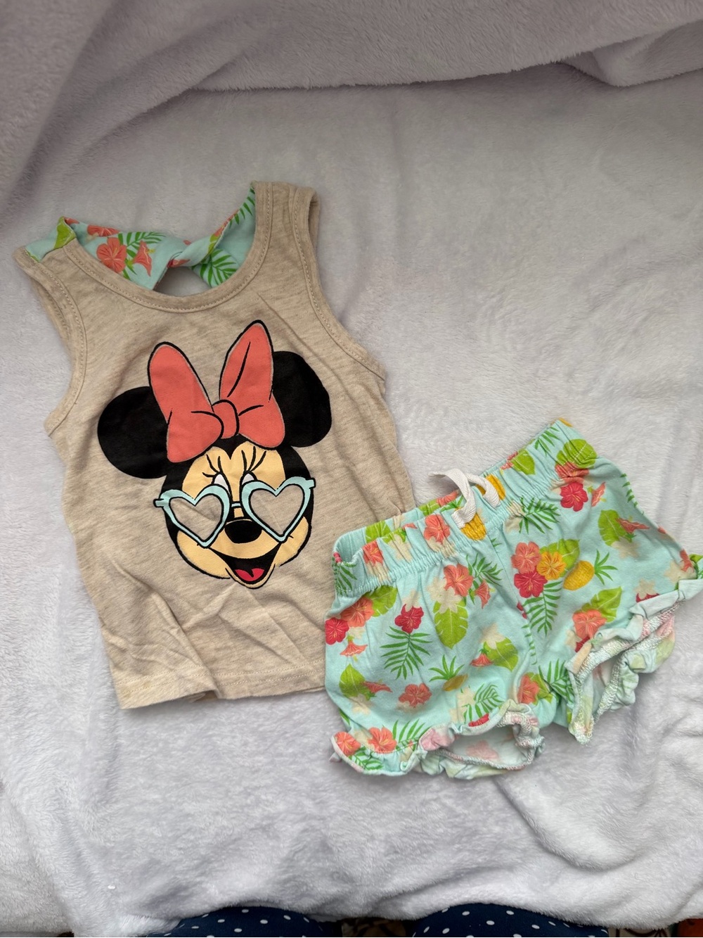 Disney Minnie Tropical Tank & Floral Shorts Set - Beige, Mint & Coral